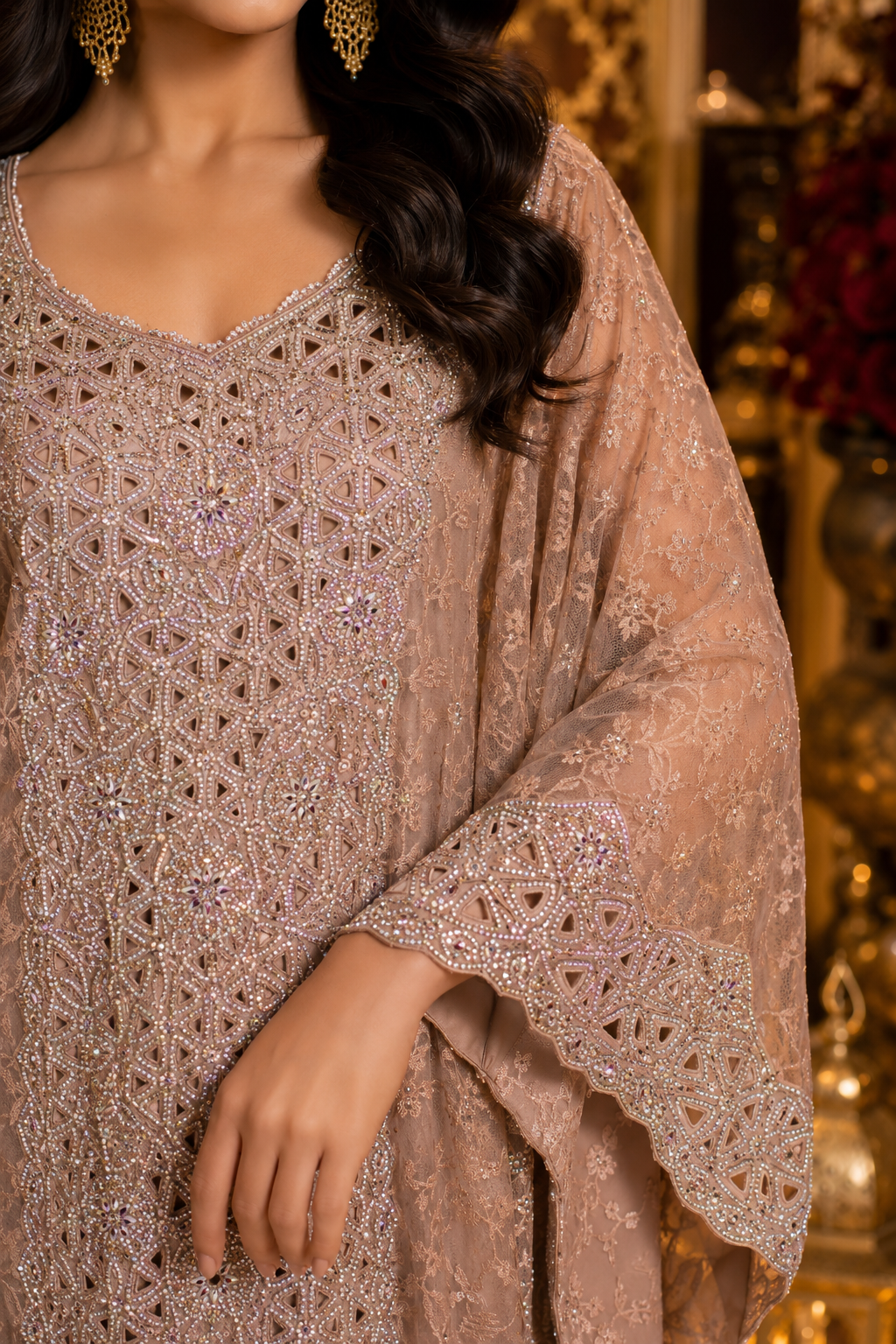 Champagne Pearl Couture Kaftan - Image 3